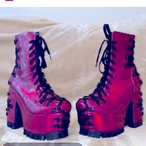 Rare corset boots current mood magenta metallic rave festival combat heel edm